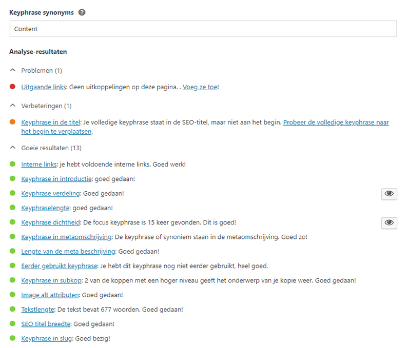 Yoast SEO analyse
